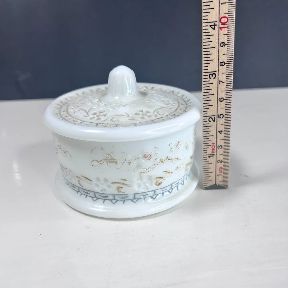Vintage Milk Glass Vanity Jar w Lid Trinket Powder Dish